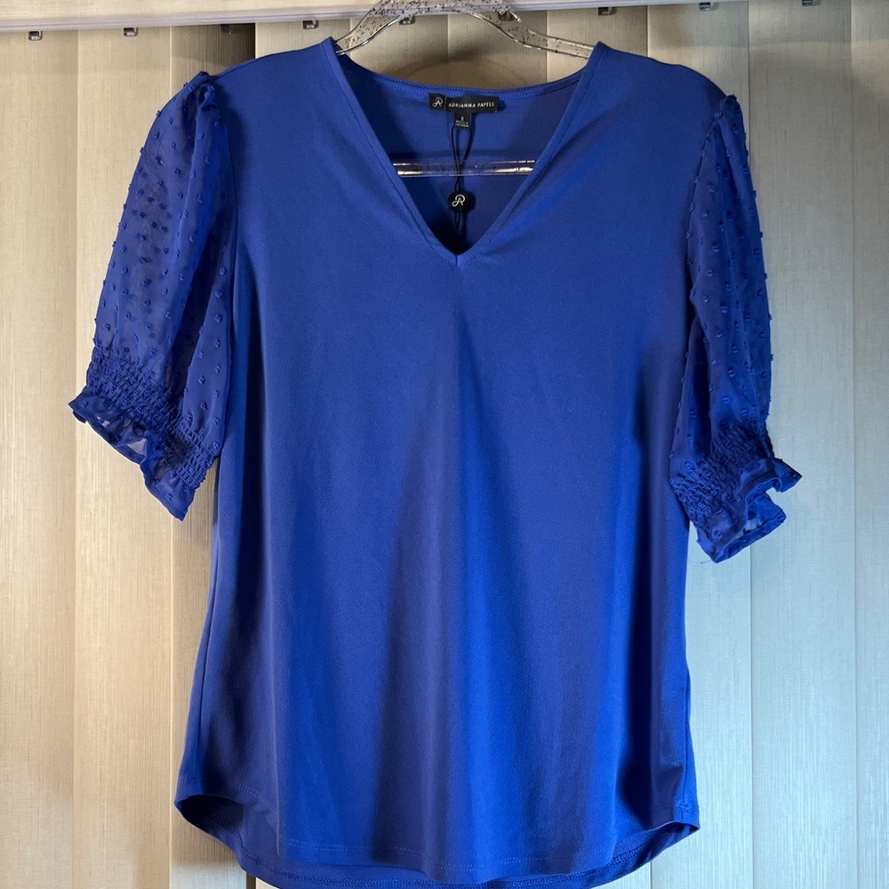 RACHEL Rachel Roy Royal Blue Blouse with Textured Sleeves